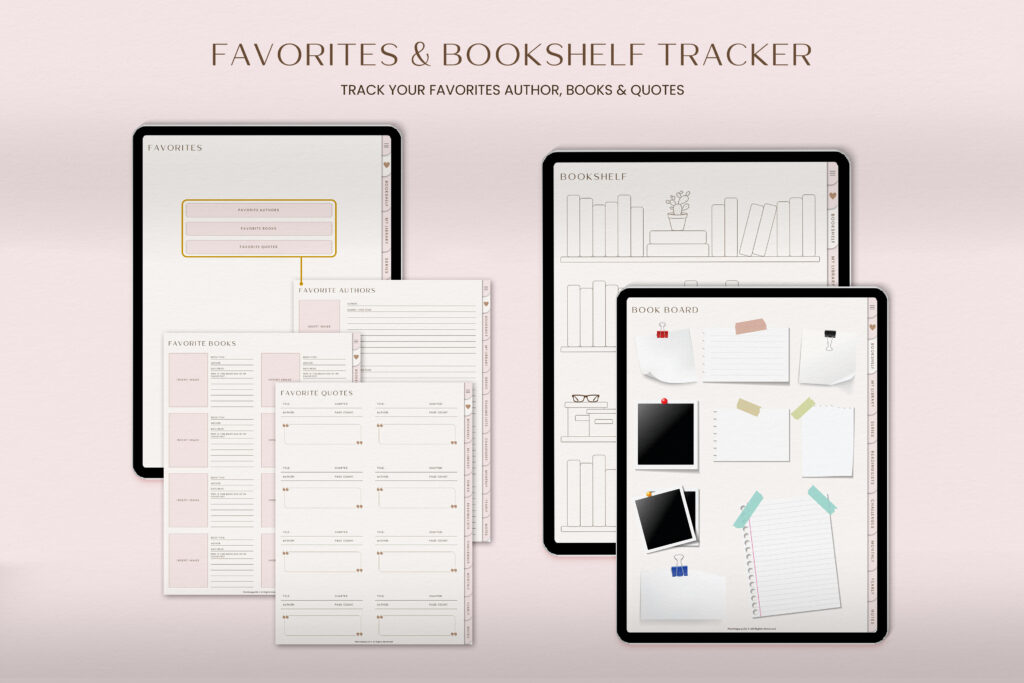 Portrait GoodNotes reading journal with hyperlinked pages, trackers, and challenges preview 3