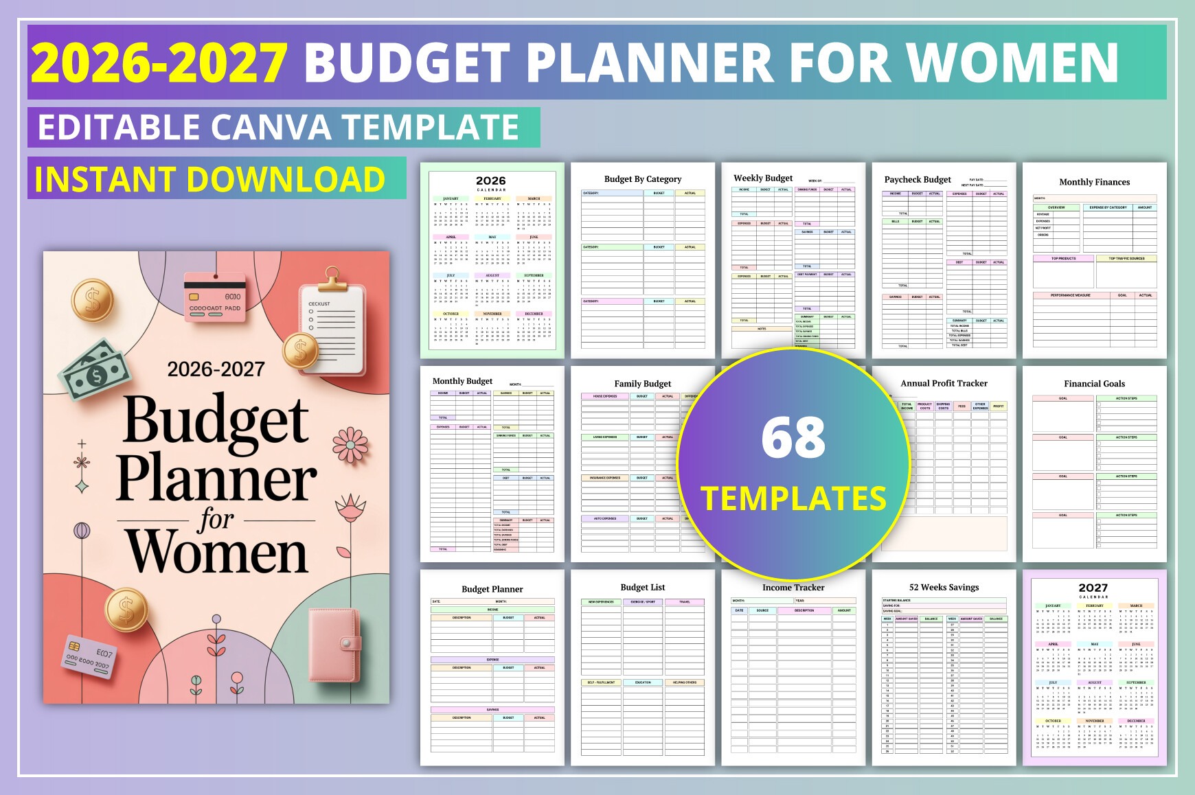 2026-2027 Budget Planner for Women – Editable Canva Template