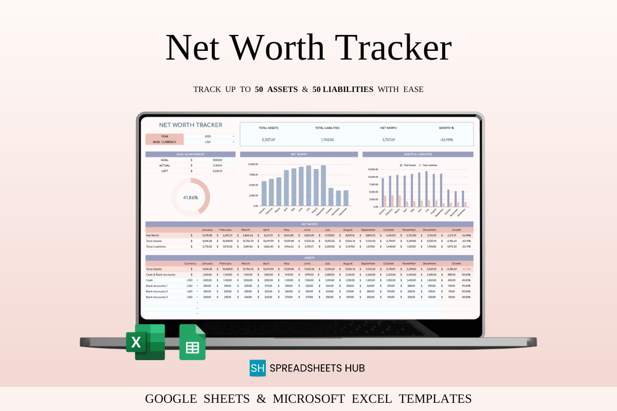 Net Worth Tracker Spreadsheet (Excel & Google Sheets)