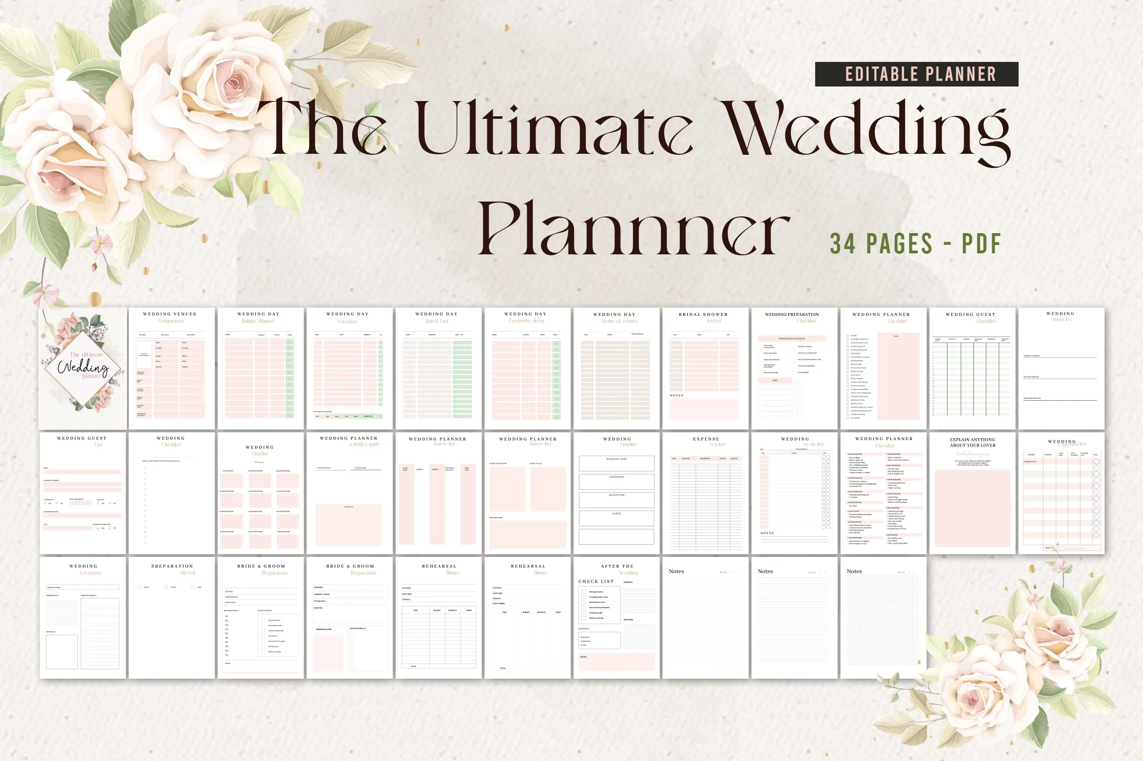 Wedding Planner PDF — 34-Page Printable Organizer