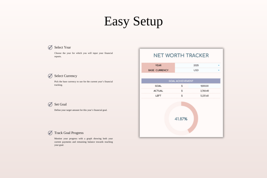 Net worth tracker spreadsheet for Excel and Google Sheets with automated charts preview 2