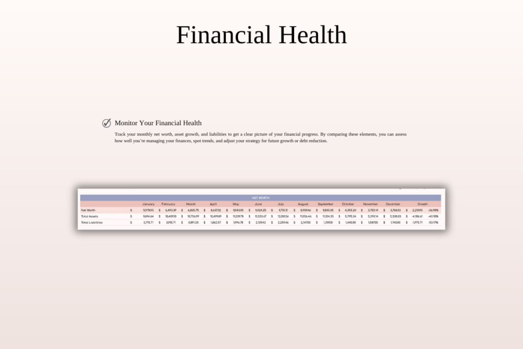 Net worth tracker spreadsheet for Excel and Google Sheets with automated charts preview 4