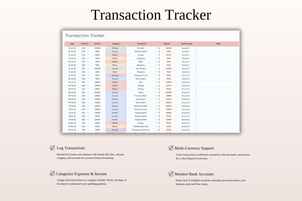 Annual 50/30/20 budget spreadsheet template for Excel and Google Sheets preview 3